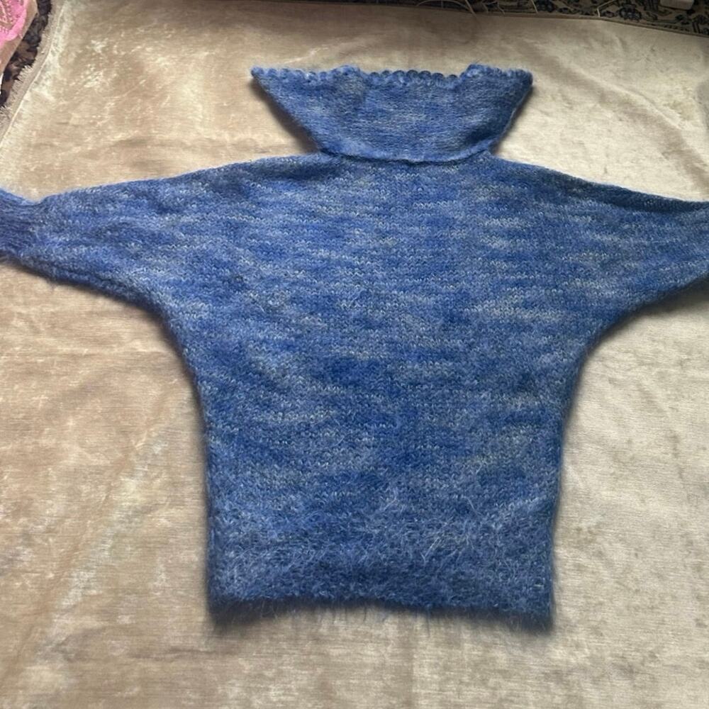 Vintage Mohair Wool Sweater blue collared Bohemian fuzzy warm bat wing sleeve - Picture 13 of 16